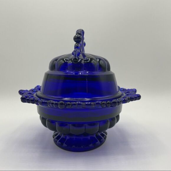 Vintage Westmoreland Ring and Petal Cobalt Glass Butter Dish - Picture 2 of 7